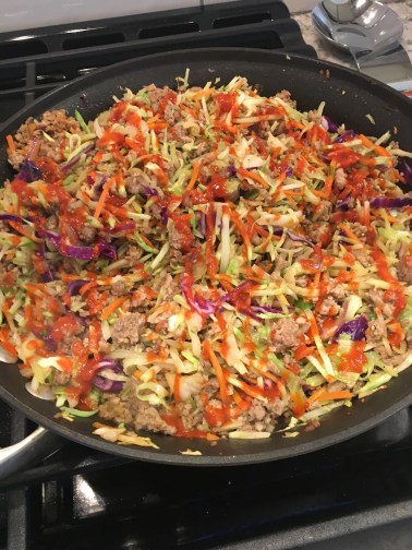 egg roll in a bowl in skillet
