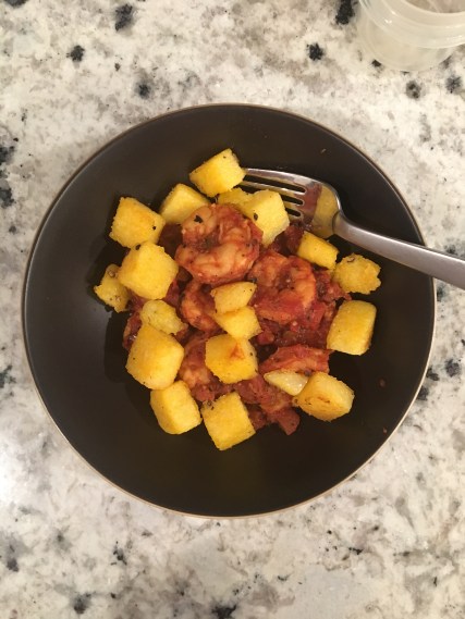 shrimp tomato polenta cubes